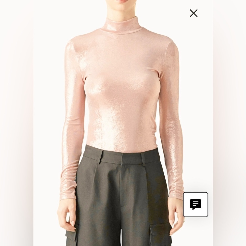 Zara Cream Metallic Long Sleeve Turtle Neck Bodysuit Size Small